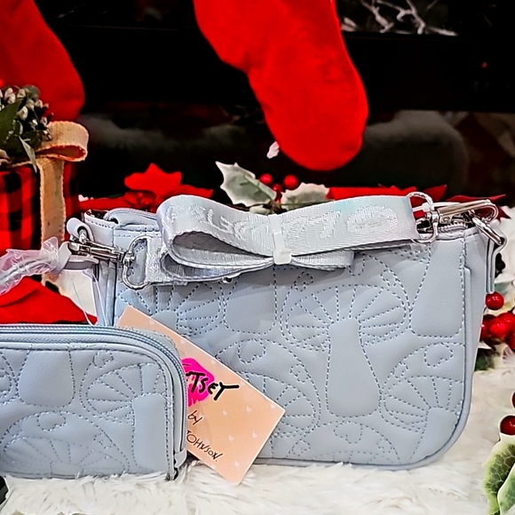 Betsey Johnson Handbags - NWT BLUE MUSHROOM QUILTED LUV BETSEY CROSSBODY w/CARD CASE
